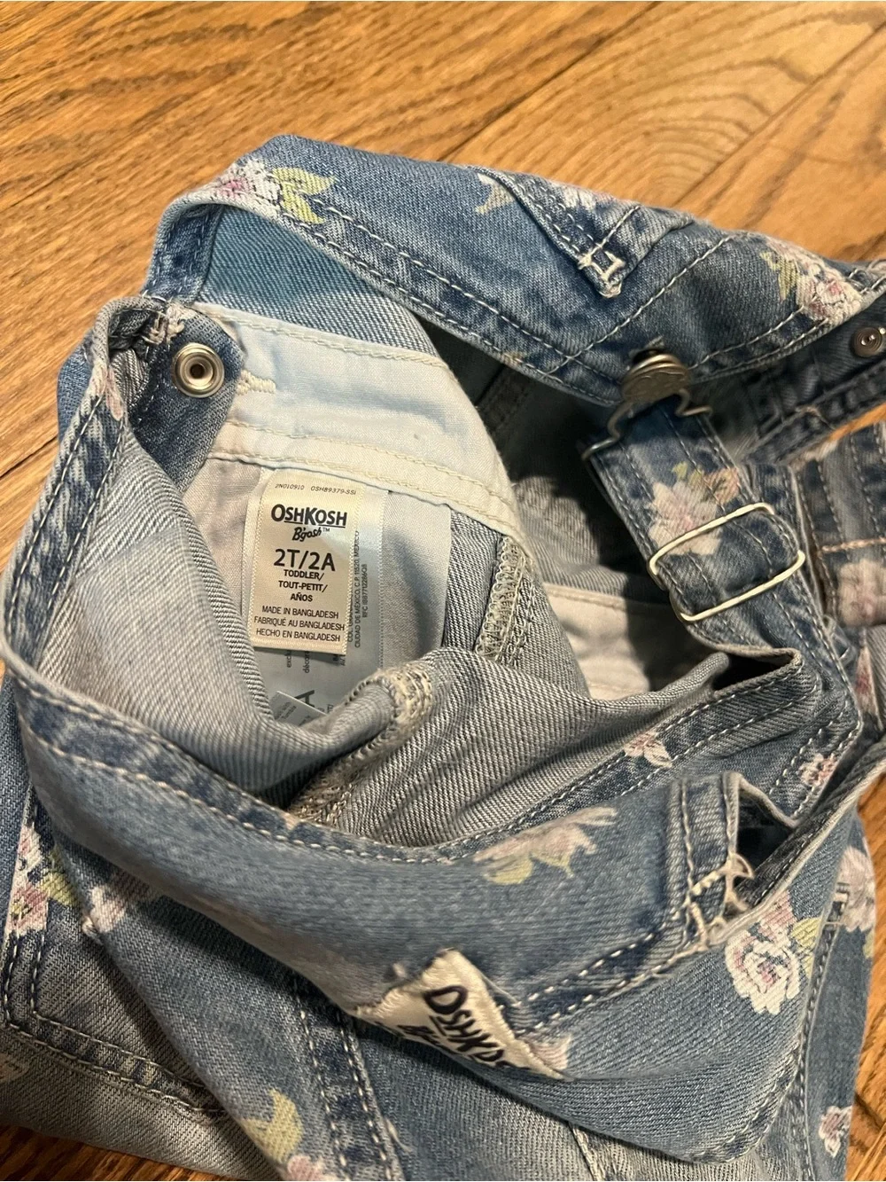 OshKosh B'gosh Blue Floral Denim Short Overalls